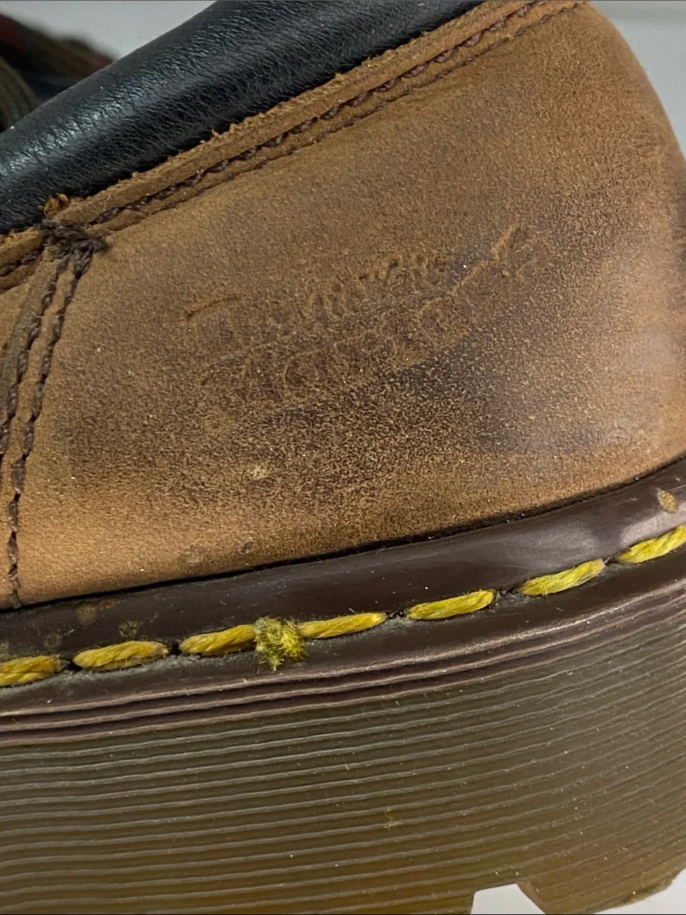 Dr. Martens Brown Leather Derby Shoes with Yellow Stitching
